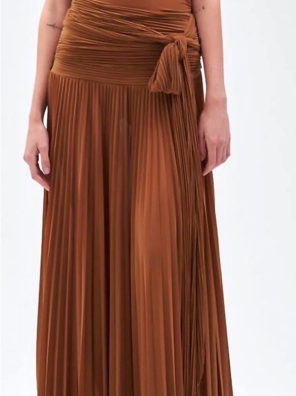 Ronny Kobo Collection Pleated Maxi Skirt with Side Tie and top - Brown
